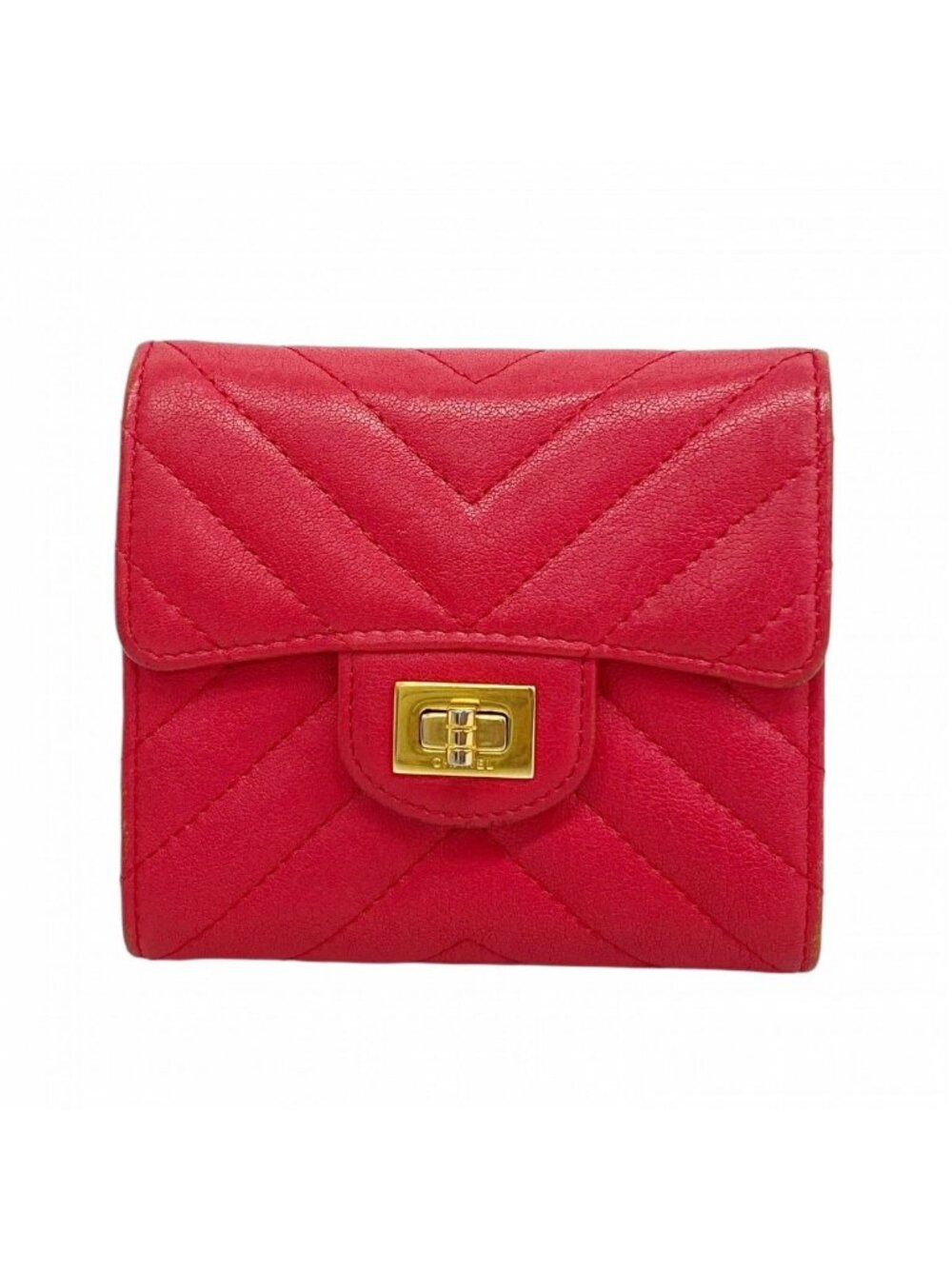 Chanel Trifold Wallet Stitch 2.55 Caviar Leather Pink Gold